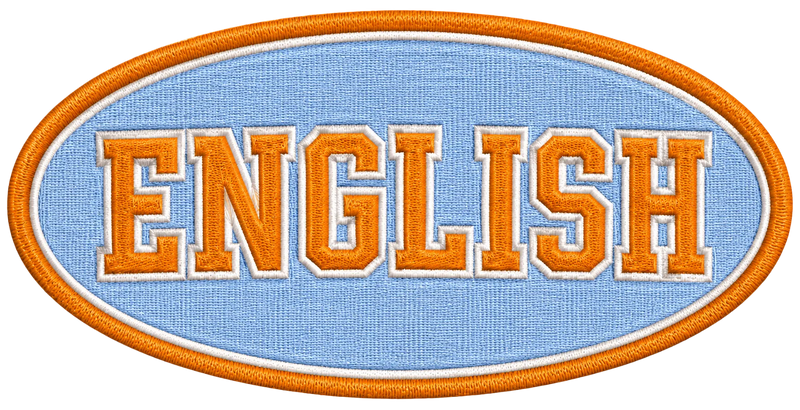 Embroidered patch with 'ENGLISH' text on a blue background