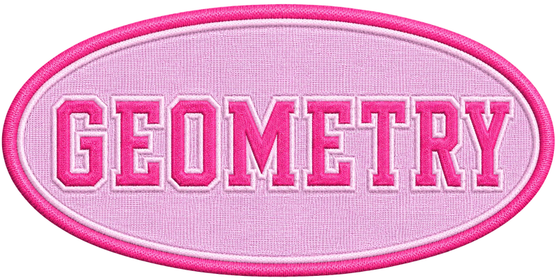 Pink oval patch with 'GEOMETRY' text on a black background